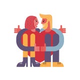 Um par amantes que abraçam um coração Homem e mulher Cartão para o dia do ` s do Valentim Povos abstratos Ilustração do vetor ilustração stock Um par amantes que abraçam um coração Homem e mulher Cartão para o dia do ` s do Valentim Povos abstratos Ilustração do vetor ilustração stock