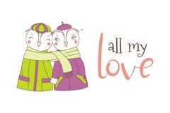 Um par corujas envolvidas em um lenço ilustração royalty free Um par corujas envolvidas em um lenço ilustração royalty free