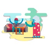 Uma boa avó extraterrestre alimenta seu neto feliz com borsch Ilustração do vetor ilustração royalty free Uma boa avó extraterrestre alimenta seu neto feliz com borsch Ilustração do vetor ilustração royalty free