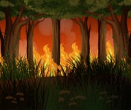 Uma floresta com desastre do incêndio violento ilustração royalty free Uma floresta com desastre do incêndio violento ilustração royalty free
