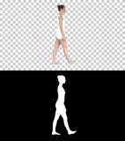 Uma fêmea que anda com os pés descalços na roupa branca, Alpha Channel ilustração stock Uma fêmea que anda com os pés descalços na roupa branca, Alpha Channel ilustração stock