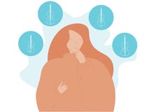Uma ilustração na moda moderna de uma moça que que está e que pensa sobre a escolha de um dos instrumentos musicais das cordas ilustração stock Uma ilustração na moda moderna de uma moça que que está e que pensa sobre a escolha de um dos instrumentos musicais das cordas ilustração stock