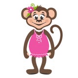 Uma menina do macaco em um vestido cor-de-rosa e com uma flor em sua cabeça ilustração stock Uma menina do macaco em um vestido cor-de-rosa e com uma flor em sua cabeça ilustração stock