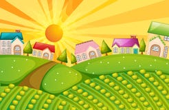 Uma vila com exploração agrícola ilustração do vetor Uma vila com exploração agrícola ilustração do vetor