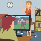 Umgekippte Mutter und das Kind, die Computerspiel spielt, vector Karikatur vektor abbildung Umgekippte Mutter und das Kind, die Computerspiel spielt, vector Karikatur vektor abbildung