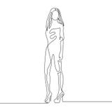 Un continu femme de position de mode de dessin au trait dans la robe illustration libre de droits Un continu femme de position de mode de dessin au trait dans la robe illustration libre de droits