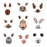 Un ensemble d'éléments animaux de visage La conception de l'oreille et du nez Masquez le cheval, vache, chien, chat, chameau, liè illustration stock Un ensemble d'éléments animaux de visage La conception de l'oreille et du nez Masquez le cheval, vache, chien, chat, chameau, liè illustration stock