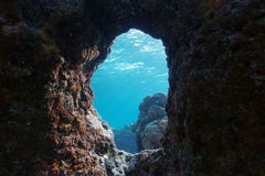 Un foro nell'oceano Pacifico subacqueo della roccia fotografia stock Un foro nell'oceano Pacifico subacqueo della roccia fotografia stock