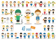 Un grande insieme di 47 caratteri svegli di sport del fumetto per i bambini Ragazze divertenti del fumetto illustrazione di stock Un grande insieme di 47 caratteri svegli di sport del fumetto per i bambini Ragazze divertenti del fumetto illustrazione di stock