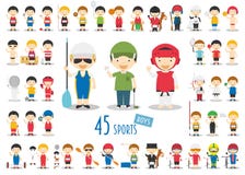 Un grande insieme di 45 caratteri svegli di sport del fumetto per i bambini Ragazzi divertenti del fumetto royalty illustrazione gratis Un grande insieme di 45 caratteri svegli di sport del fumetto per i bambini Ragazzi divertenti del fumetto royalty illustrazione gratis