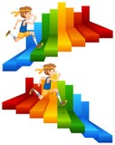 Un homme courant sur l'escalier coloré illustration stock Un homme courant sur l'escalier coloré illustration stock