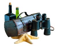Un insieme degli oggetti d'annata per il viaggiatore, pirata, cacciatore di tesoro Isolato su bianco fotografie stock Un insieme degli oggetti d'annata per il viaggiatore, pirata, cacciatore di tesoro Isolato su bianco fotografie stock