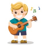 Un muchacho alegre que toca la guitarra y que canta feliz stock de ilustración Un muchacho alegre que toca la guitarra y que canta feliz stock de ilustración