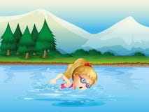 Un nuoto della ragazza vicino ai pini illustrazione vettoriale Un nuoto della ragazza vicino ai pini illustrazione vettoriale