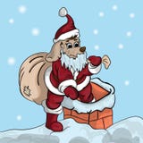 Un piccolo cucciolo in un vestito di Santa scala in un tubo illustrazione di stock Un piccolo cucciolo in un vestito di Santa scala in un tubo illustrazione di stock
