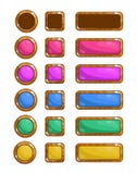 Un sistema del juego del vector abotona para el diseño de juegos y de usos Botones de madera coloreados stock de ilustración Un sistema del juego del vector abotona para el diseño de juegos y de usos Botones de madera coloreados stock de ilustración