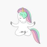 Un unicornio blanco con una melena multicolora que se sienta en una posición de loto medita libre illustration Un unicornio blanco con una melena multicolora que se sienta en una posición de loto medita libre illustration