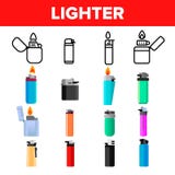 Un vecteur plus léger d'ensemble d'icône Outil de gaz Des icônes plus légères de tabac Objet brûlant Accessoire en plastique Lign illustration stock Un vecteur plus léger d'ensemble d'icône Outil de gaz Des icônes plus légères de tabac Objet brûlant Accessoire en plastique Lign illustration stock