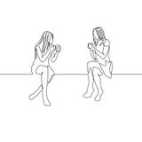 Una chiacchierata donna continua del disegno a tratteggio due sopra una tazza di tè royalty illustrazione gratis Una chiacchierata donna continua del disegno a tratteggio due sopra una tazza di tè royalty illustrazione gratis