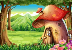 Una foresta con una casa del fungo royalty illustrazione gratis Una foresta con una casa del fungo royalty illustrazione gratis