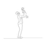 Una línea continua control del padre su poco hijo de las manos sobre la cabeza libre illustration Una línea continua control del padre su poco hijo de las manos sobre la cabeza libre illustration