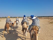 Una muchacha en una bufanda brillante monta un camello en Sahara Desert África Fotos del viaje fotografía de archivo libre de regalías Una muchacha en una bufanda brillante monta un camello en Sahara Desert África Fotos del viaje fotografía de archivo libre de regalías