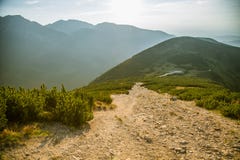 Una pista de senderismo hermosa en las montañas Paisaje de la montaña en Tatry, Eslovaquia fotos de archivo libres de regalías Una pista de senderismo hermosa en las montañas Paisaje de la montaña en Tatry, Eslovaquia fotos de archivo libres de regalías