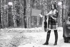 Una ragazza in un giorno nuvoloso di inverno fotografie stock Una ragazza in un giorno nuvoloso di inverno fotografie stock