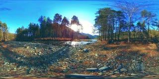 Una realtà virtuale di 360 VR dell'montagne, abetaia e fiume selvaggi scorre Raggi del parco nazionale, del prato e del sole video d archivio Una realtà virtuale di 360 VR dell'montagne, abetaia e fiume selvaggi scorre Raggi del parco nazionale, del prato e del sole video d archivio