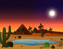 Una scena del deserto alla notte illustrazione vettoriale Una scena del deserto alla notte illustrazione vettoriale