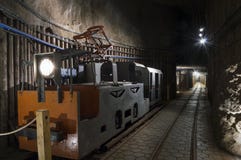 Underground Tunnel And Machine In The Salt Mine Royalty Free Stock Photography Underground Tunnel And Machine In The Salt Mine Royalty Free Stock Photography