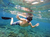 Underwater Shoot Of A Young Boy Snorkeling Royalty Free Stock Image