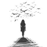 Une femme solitaire marche loin illustration stock Une femme solitaire marche loin illustration stock