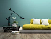 Une partie d'intérieur avec le sofa jaune moderne 3d rendant 2 illustration de vecteur Une partie d'intérieur avec le sofa jaune moderne 3d rendant 2 illustration de vecteur
