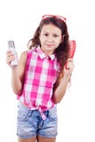 Une petite fille mignonne sous forme de diva fascinante portant g rouge photo stock Une petite fille mignonne sous forme de diva fascinante portant g rouge photo stock