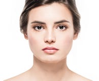 Ung härlig stående för skönhet för kvinnaframsidanärbild med sund naturhud och perfekt smink arkivfoton Ung härlig stående för skönhet för kvinnaframsidanärbild med sund naturhud och perfekt smink arkivfoton