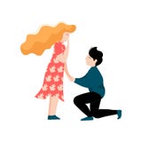 Ung man som gör förslaget till hans älskling, romantiskt par, lyckliga vänner på datumvektorillustration vektor illustrationer Ung man som gör förslaget till hans älskling, romantiskt par, lyckliga vänner på datumvektorillustration vektor illustrationer