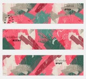 Ungefärligt utdragen uppsättning för baner för gräsplan för maskrosblommarosa färger royaltyfri illustrationer Ungefärligt utdragen uppsättning för baner för gräsplan för maskrosblommarosa färger royaltyfri illustrationer