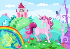 Unicorn. Vector Illustration of a beautiful landscape with unicorn Unicorn. Vector Illustration of a beautiful landscape with unicorn
