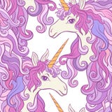 Unicorn with multicolored mane. Seamless pattern in pink, purple vector illustration Unicorn with multicolored mane. Seamless pattern in pink, purple vector illustration