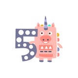 Unicorn Standing Next To Number cinque ha stilizzato l'animale funky illustrazione di stock Unicorn Standing Next To Number cinque ha stilizzato l'animale funky illustrazione di stock