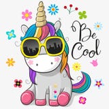 Unicornio lindo con los vidrios de sol ilustración del vector Unicornio lindo con los vidrios de sol ilustración del vector