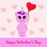 Unicornio lindo del pigicorn con el corazón grande del globo stock de ilustración Unicornio lindo del pigicorn con el corazón grande del globo stock de ilustración