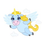 Unicornio precioso azul claro del vuelo de la historieta Carácter colorido del vector stock de ilustración Unicornio precioso azul claro del vuelo de la historieta Carácter colorido del vector stock de ilustración
