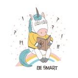 Unicorno sveglio che legge un libro illustrazione di stock Unicorno sveglio che legge un libro illustrazione di stock