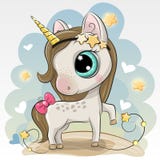 Unicorno sveglio su un fondo blu illustrazione di stock Unicorno sveglio su un fondo blu illustrazione di stock