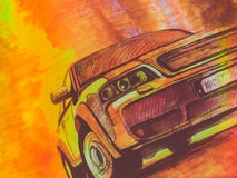 Unieke grafiek Auto op abstracte achtergrond van sinaasappel stock illustratie Unieke grafiek Auto op abstracte achtergrond van sinaasappel stock illustratie