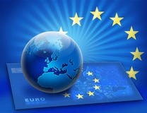 United Europe flag and globe over map Royalty Free Stock Photography United Europe flag and globe over map Royalty Free Stock Photography
