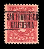 United States of America USA - CIRCA 1925: Old postage stamp Half Cent cancelled in San Francisco California , circa 1925 royalty free stock photography United States of America USA - CIRCA 1925: Old postage stamp Half Cent cancelled in San Francisco California , circa 1925 royalty free stock photography