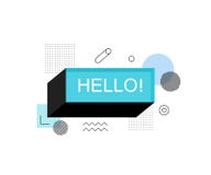Universal trend halftone geometric shapes juxtaposed. Hello abstract speech bubble box label. stock illustration Universal trend halftone geometric shapes juxtaposed. Hello abstract speech bubble box label. stock illustration